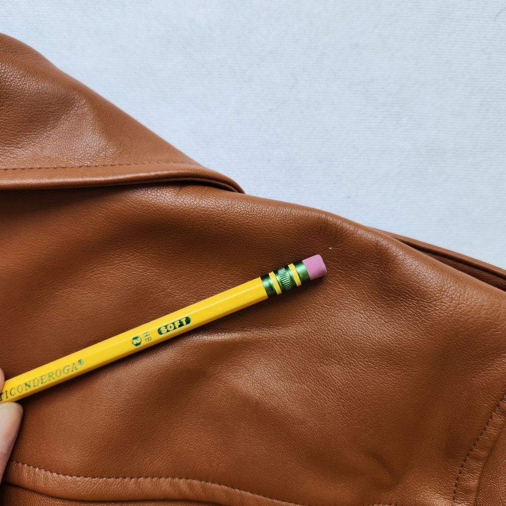 Soft Comfy Faux Leather Moto Jacket Fall Lightweight Zippers Snaps Cute Medium - Picture 14 of 17